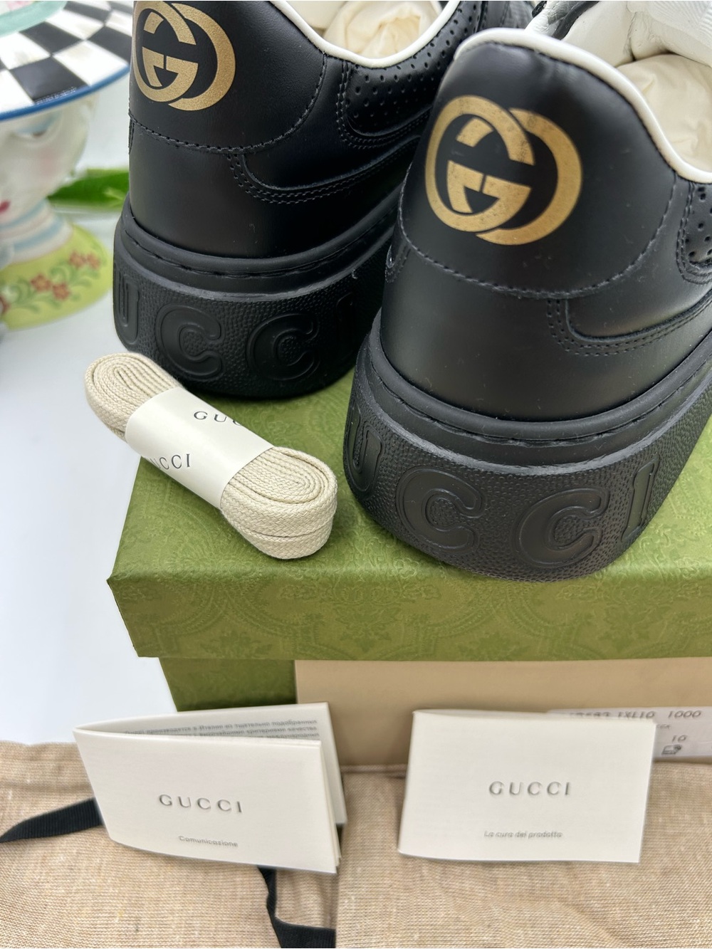 Men's Gucci GG embossed black leather sneakers size 10 fits 10.5 US made Italy - Picture 8 of 15